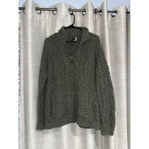 Vintage Ralph Lauren olive chunky cable wool blend quarter-zip sweater medium